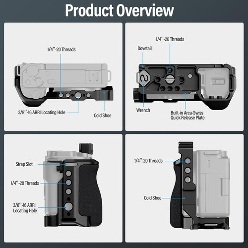 SIRUI ZV-E10 Camera Cage with Silicone Grip and HDMI Cable Clamp, Cage for Sony ZV-E10 with Built-in Arca-Type Quick Release Plate, Cold Shoe, and 1/4”& 3/8” Threaded Holes, SC-ZV-E10