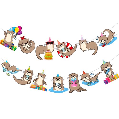 Otter Party Banners 2Pcs Cute Otter Party Decorations Sea Animal Themed Birthday Party Banner Decorations for Sea and River Otters Theme Party Ocean Animal Party Baby Shower Supplies