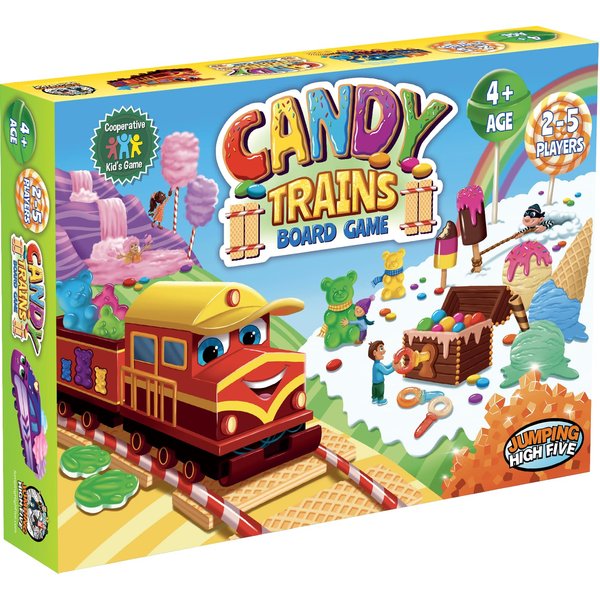 Jumping High Five Candy Trains Board Game! A Sweet Sugar Coated Cooperative Game for Kids Ages 4 and Up, Children Learn New Skills with Tasty Track Building, Perfect for Family Play Time