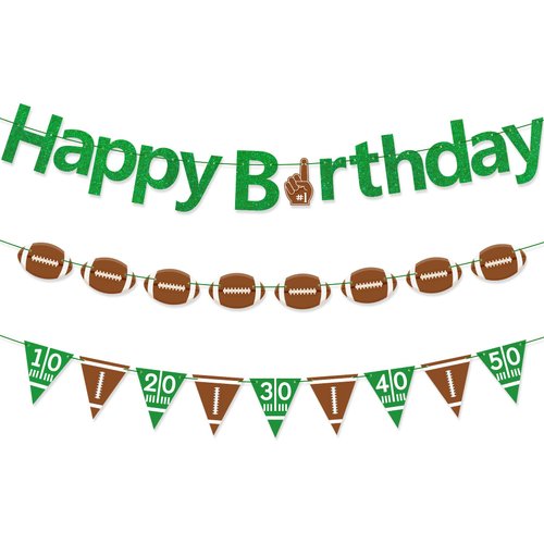 Gifloon Football Happy Birthday Banner, Pre-strung Fantasy Football Theme Party Decorations for Kids and Adults, Green