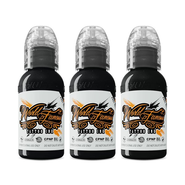 World Famous Tattoo Ink - Grey Wash Tattoo Kit of 3 Tattoo Ink - Professional Tattoo Ink in Dark Grey Wash, Mid-Tone Grey & Charcoal Grey Wash - Skin-Safe, Vegan & Non-Toxic (1 oz Each)