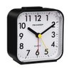Peakeep Small Battery Operated Analog Travel Alarm Clock Silent No Ticking, Lighted on Demand and Snooze, Beep Sounds, Gentle Wake, Ascending Alarm, Easy Set (Black)