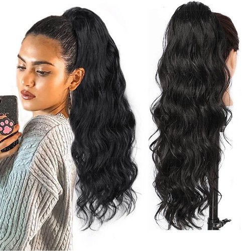 WENYU Body Wave Human Hair Ponytail Extension For Black Women With Magic Paste Wrap Around Ponytail Human Hair Ponytail For Black Women Brazilian Virgin Body Wave Clip In Ponytail Hair Extensions Human Hair Pieces 9A Natural Black (22 Inch, 120g)