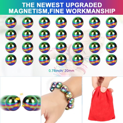 Moonhua 28Pcs Rainbow Stones Fidget Toy, 20mm DIY Mutual Attraction Desk Balls for Kids Adults, Educational Science Kit for Anxiety Relief, Building Crafts for Teens Party Favors Gift