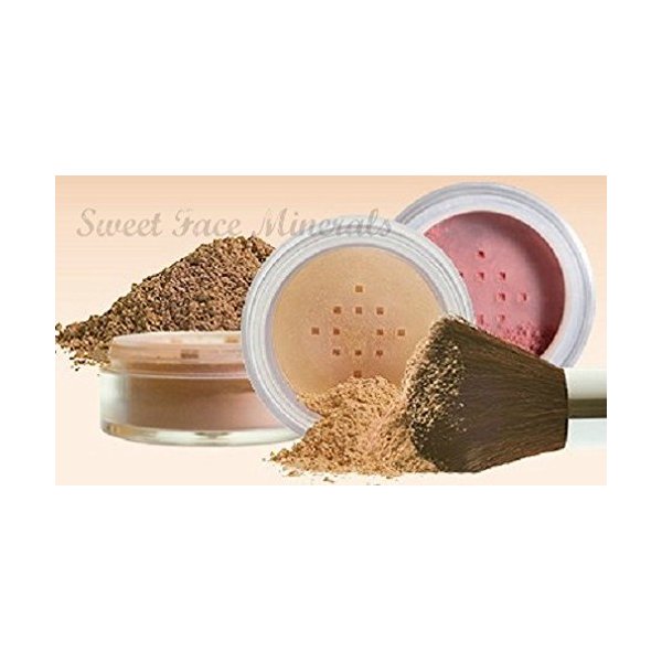 4pc KIT w/KABUKI BRUSH Mineral Makeup Bare Set Full Coverage Concealer Blush Foundation Powder (Deep Tan)