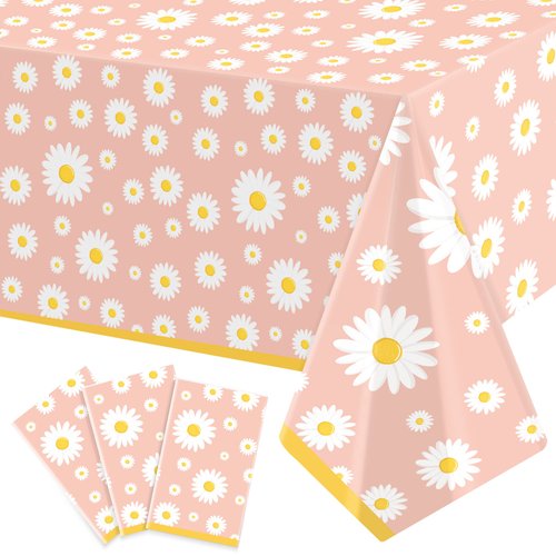 3 Pack Daisy Tablecloth Daisy Flower Birthday Party Decorations for Girls Disposable Plastic Groovy Table Cloth Groovy Retro Hippie Party Table Cover for Weddings Baby Shower Birthday Party Supplies
