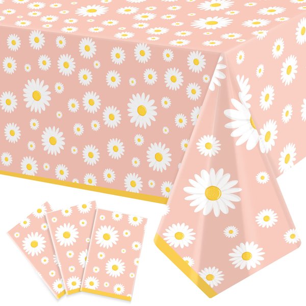 3 Pack Daisy Tablecloth Daisy Flower Birthday Party Decorations for Girls Disposable Plastic Groovy Table Cloth Groovy Retro Hippie Party Table Cover for Weddings Baby Shower Birthday Party Supplies