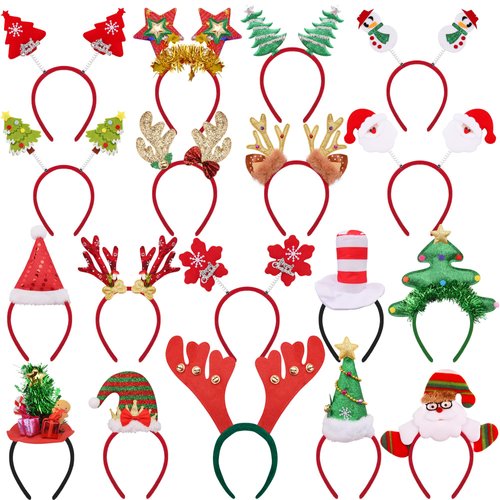 BQTQ 18 Pieces Christmas Headbands Reindeer Antlers Costume Hair Headbands Christmas Tree Headbands Elves Party Hats Christmas Gift Snowflake Headbands Xmas Headbands for Christmas Holiday Favor