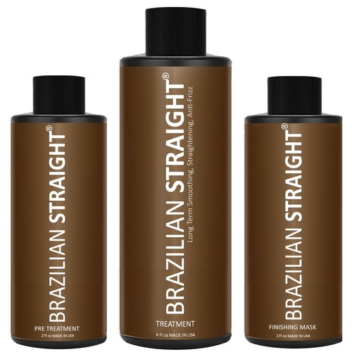 Real BRAZILIAN STRAIGHT Keratin Blowout Complex Hair Treatment Kit Organic Natural Results Straighten Smooth Any Hair Type Color Condition Keratina Brasilera Tratamiento (3 Pc Non-Formaldehyde)