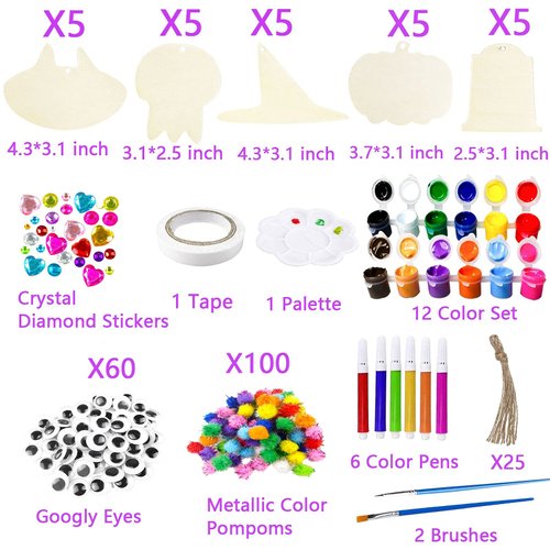 Halloween Crafts for Kids Halloween Decorations Wooden Slices Blank Cutouts Unfinished Wood Hanging Ornaments for Indoor/Outdoor Make Your Own Gift Tags for Halloween Party Favors, Home Decor, 25 Pcs