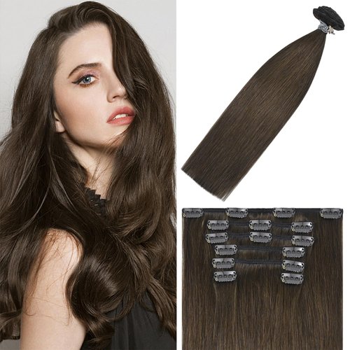 WindTouch Clip in Hair Extensions Real Human Hair #4 Medium Brown 12Inch 70g Human Hair Clip in Extensions Soft & Natural Straight Brown Hair Extensions for Women