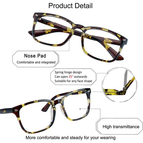 YEIN Bifocal Reading Glasses with Blue Light Blocking Lenses, Bifocal Reader for Women and Men, Vintage Square frame with Spring Hinge (+0.75/+3.25 magnification)