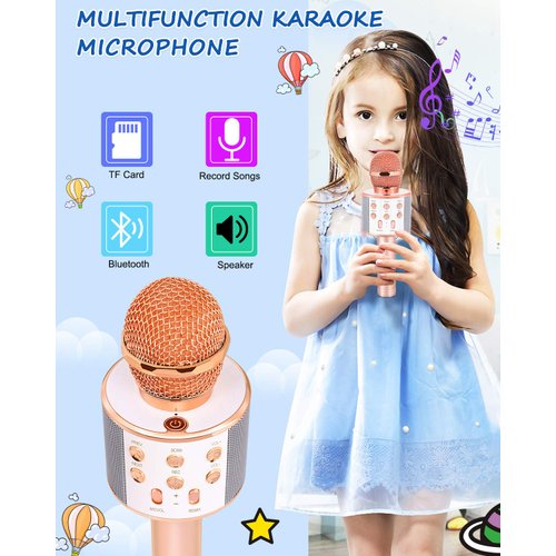 Dodosky Toys for Girls Age 5-12, Wireless Bluetooth Karaoke Microphone for Kids Popular Toys for 5 6 7 8 9 10 11 12 Year Olds Girls Boys Best Gifts for 5-12 Year Olds Girl Boy Teen - Champagne