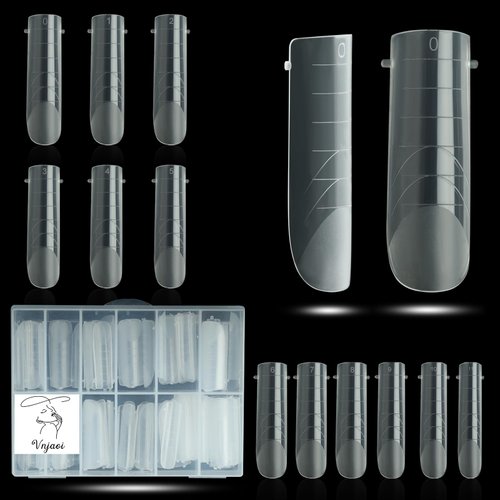 Vnjaoi 120 Pcs Poly Extension Gel Dual Nail Forms Nail Molds With Scale Builder Coffin Nail for Gel Manicure Nail Art Design Salon DIY at Home (Long Square Head Frosted Dual Nail Forms Set)