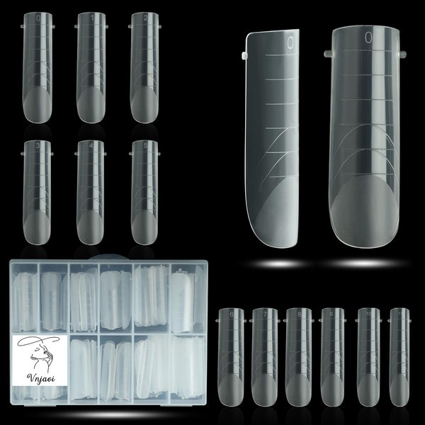 Vnjaoi 120 Pcs Poly Extension Gel Dual Nail Forms Nail Molds With Scale Builder Coffin Nail for Gel Manicure Nail Art Design Salon DIY at Home (Long Square Head Frosted Dual Nail Forms Set)