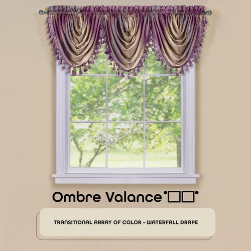 Soft Waterfall Valance Window Curtains - 46 Inch Width, 40 Inch Length - Ombre (Aubergine) - Light Filtering Decorative Polyester Drapes for Bedroom Living & Dining Room by Achim Home Decor