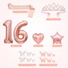 Amandir Sweet 16 Party Decorations, 16th Birthday Decorations for Girls Rose Gold Pink Foil Number Balloons Table Cloth Crown Sash Fringe Curtains Happy Birthday Banner Butterfly Party Supplies