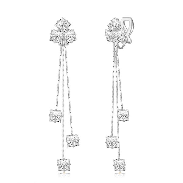 YOQUCOL Women Cubic Zirconia Crystal Brass Long Drop Dangle Clip On Earrings For Not Pierced Gils