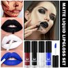 QIUFSSE 4PCS Black Blue White Liquid Lipstick Halloween Fake Blood Makeup Kit for Adults Smudge Proof Lip Gloss Long-lasting Lip Stain Suitable for Halloween Goth Makeup-Set A