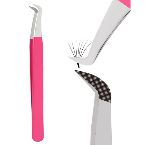 My Lash Tools Fiber Tip Lash Tweezers for Eyelash Extensions Pro Lash Tech Tweezer for Volume Lashes Stainless Steel Mink Lashes Fan Making Mega Volume Boot Lashing Tweezers (Matte Pink)