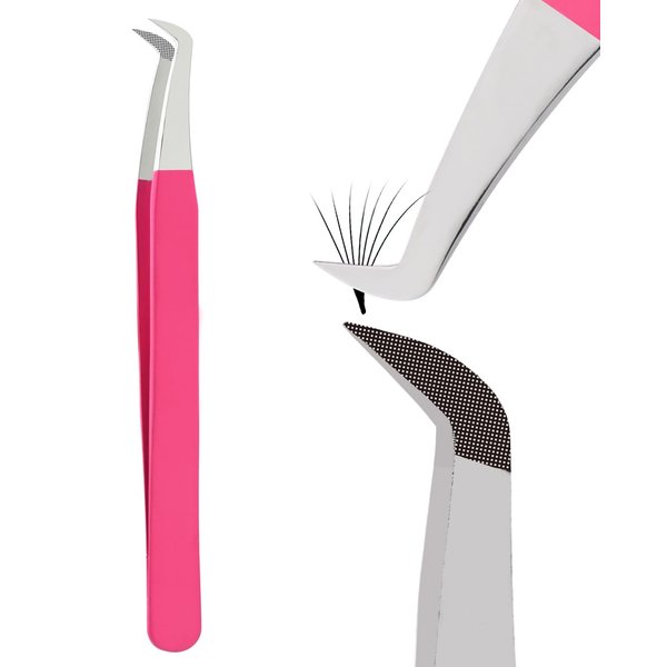 My Lash Tools Fiber Tip Lash Tweezers for Eyelash Extensions Pro Lash Tech Tweezer for Volume Lashes Stainless Steel Mink Lashes Fan Making Mega Volume Boot Lashing Tweezers (Matte Pink)
