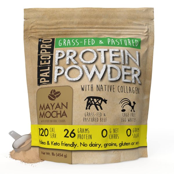 PaleoPro Protein Powder, Gluten Free, Dairy Free, Whey Free, Soy Free, No Added Hormones, Pastured Grass-fed Beef, Minimally Processed Paleo Ingredients, 1lb/454g, About 15 Servings, Mayan Mocha