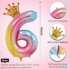40 Inch Rainbow Gradient Number 6 and Mini Crown Balloon for 6th Birthday Party Decorations, Girl Birthday Party Balloons Decorations,Anniversary Decorations Supplies