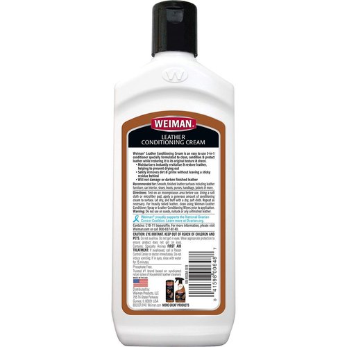 Weiman 3 in 1 Deep Leather Cleaner & Conditioner Cream - Restores Leather Surfaces - Use on Leather Furniture, Car Seats, Shoes, Bags, Jackets, Saddles