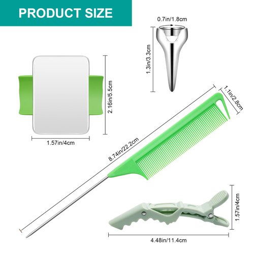 Coldairsoap 17 Piece Hair Styling Tool Set: 8 Sectioning Rings, 2 Rat Tail Combs, 6 Clips, and Magnetic Wrist Pin Holder for Braiding (Green)