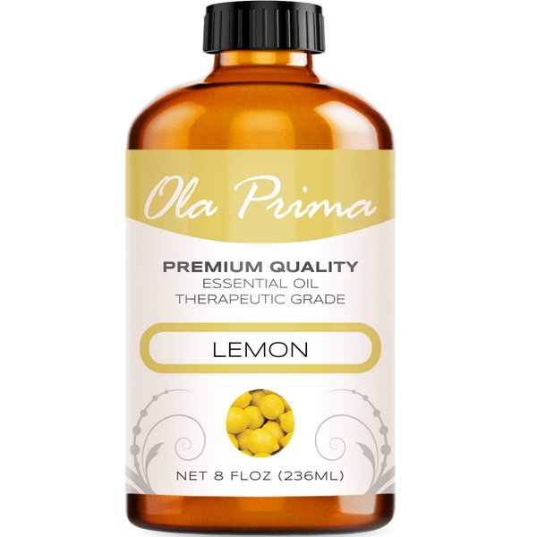Ola Prima Oils 8oz - Lemon Essential Oil - 8 Fluid Ounces - Lemon Oil - Aromatherapy Oils - Essential Oils for Candle Making - Essential Oils for Soap Making - Lemon Essential Oil for Diffuser