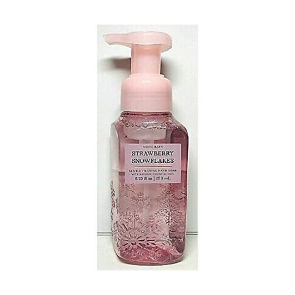 Bath and Body Works Strawberry Snowflakes Gentle Foaming Hand Soap 8.75 Ounce Decorative Faceted Diamond Plate Pink Bottle