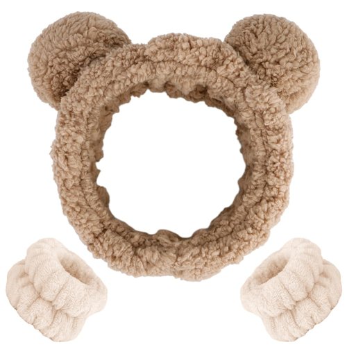 AHONEY Spa Bear Ears Headband, Face Wash Headband and Wristband Set, Cute Makeup Skincare Headban...