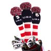 BIG TEETH Knitted Golf Club Head Covers Set of 3 Driver 460cc Fairway Hybrid UT Covers Pom Pom with Number Tag (A Set of 3)