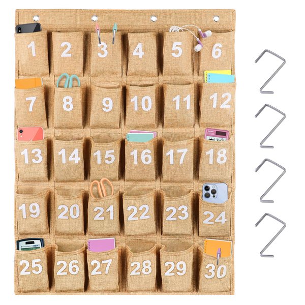 Eamay 30 Numbered Classroom Pocket Charts for Cell Phones and Calculators Holder Wall Door Mount Hanging Organizer