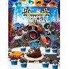 63 PCS Monster Truck Birthday Party Supplies Monster Trucks Birthday Decoration Monster Trucks Party Supplies Monster Truck Backdrop Balloons Tablecloth Cake Toppers Cupcake Toppers