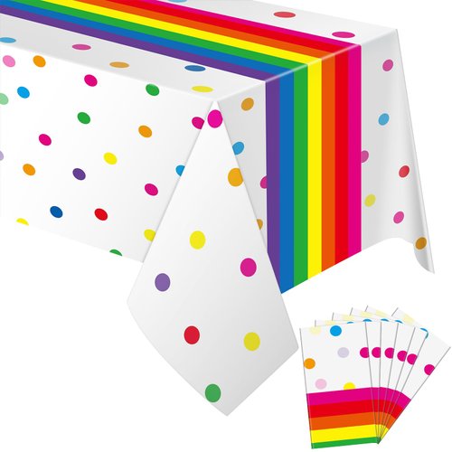 Irenare Rainbow Tablecloth Polka Dot Plastic Tablecloth Rainbow Party Supplies for Kid Party, Hap...