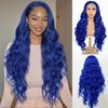 MISS FANCY Blue Lace Front Wigs Human Hair Long Curly Wigs For Black Women 13X6 HD Front Lace Pre Plucked Synthetic Fibers Deep Wave Wig 32 Inch Daily Wear and Go Glueless Wigs Human Hair (BLUE#)