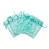 100-Pack 2x2.5 in Sheer Organza Gift Bags with Drawstring (X-Small) - Metallic Stars (Teal/White) - for Wedding Party Favors, Jewelry, Candy, Treats Mesh Pouch by The Display Guys