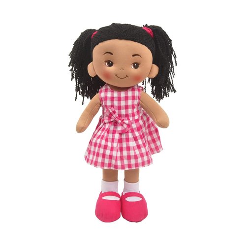 Linzy Toys, 16'' Crystal Soft Plush Black Rag Doll for Girl, Hot PinkMuñecas de trapo para niña, First Doll for Kids, Safe for All Ages.