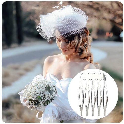Qoaimu 20 Pack Hair Side Combs, 5 Teeth Small Metal Combs, Plain Blank Crafting DIY Slide Combs, Bridal Wedding Veil Combs for Fine Hair, Silver and Gold