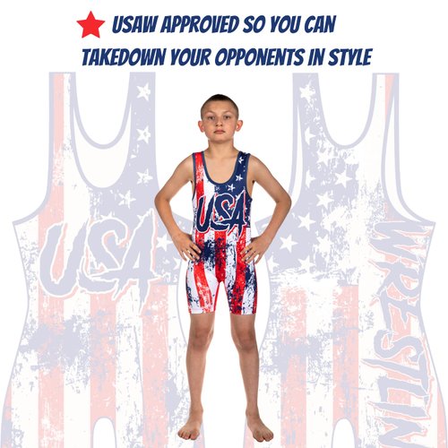KO Sports Gear - Unisex Wrestling Singlet (USA, Adult X-Small)