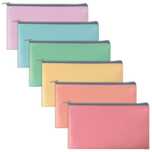 Better Office Products 6 Pack, Zippered Security Bank Deposit Bag, Assorted Pastel Colors, Leatherette, Cash Bag, Coin Bag, Utility Pouch, Assorted 6 Pastel Fashion Colors