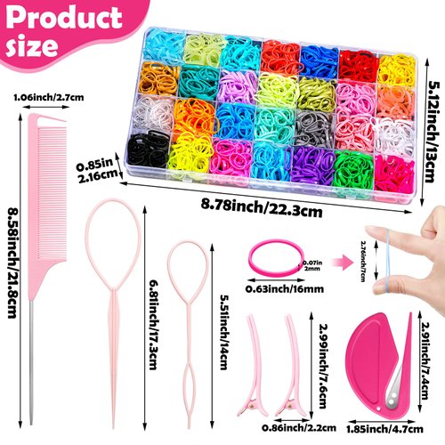 28 Colored Rubber Bands for Hair, 1500 Pcs Small Girls Hair Ties Elastic Hair Ties Hair Rubber Bands with 6 Hair Styling Tools Colorful Hair Accessories for Girls Baby Toddlers Kids