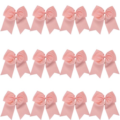 8 Inch Cheerleader Bows Ponytail Holder Solid Color Cheerleading Bows Hair Tie (Peach)
