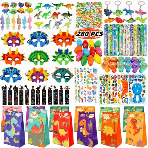 FUYUNLAI 280PCS Dinosaur Party Favors,Dinosaur Birthday Party Supplies,Dinosaur Party Decorations,Dinosaur Birthday Decorations,Dinosaur Party Supplies-Available for 12 People