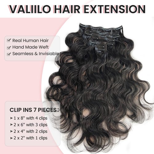 Body Wave Seamless Clip in Hair Extensions Human Hair, 12 Inch 80g 7pcs Natural Black Human Hair Clip in Extensions, Invisible PU Skin Weft Natural Remy Human Hair Extensions for Women Full Head