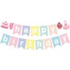 Baking Theme Macaroon Color Sweet Happy Birthday Bunting Garland Banner For Little Bakers Girls Kids Birthday Bakery Chef Cupcake Themed Party Supplies