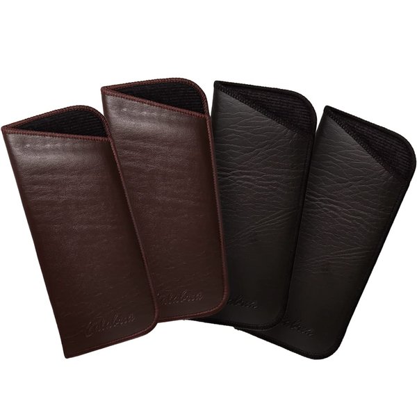 Calabria Slip-In Eye Glasses Case Faux Leather Felt Black Brown 4Pack Men Women Soft Eyeglasses Pouch Sunglasses Holder Bag
