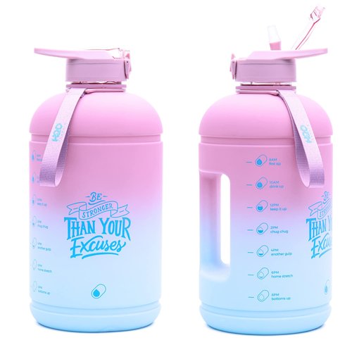 H2O Capsule INSPO Gallon Water Bottle with Time Marker and Straw Motivational Hydration Tracker Jug Big BPA-Free FoodSafe Leakproof Drinking Bottle with Handle & Strap, Rainy Ashville