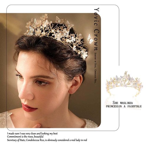 Yovic Baroque Gold Wedding Crown Butterfly Bridal Crowns and Tiaras Rhinestone Flower Bride Crown Prom Costume Party Hair Accessories for Women and Girls(D)
